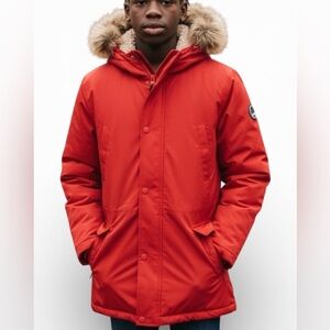 LANDS END Boys’ Expedition Parka Red Down Puffer Jacket with Fur Hood Size XXL